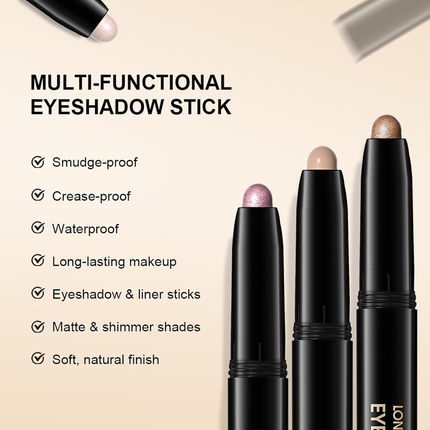 Eyeshadow Stick, Shimmer and Matte Cream Eye Shadow Brightener Sticks Eyeliner Pencil Crayon, Waterproof Long Lasting Eye Highlighter Stick Makeup,0.056 Oz(#3-Desert)