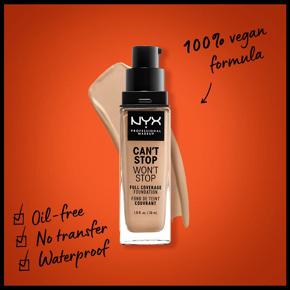 NYX PROFESSIONAL MAKEUP Can't Stop Won't Stop Foundation, 24h Full Coverage Matte Finish - True Beige