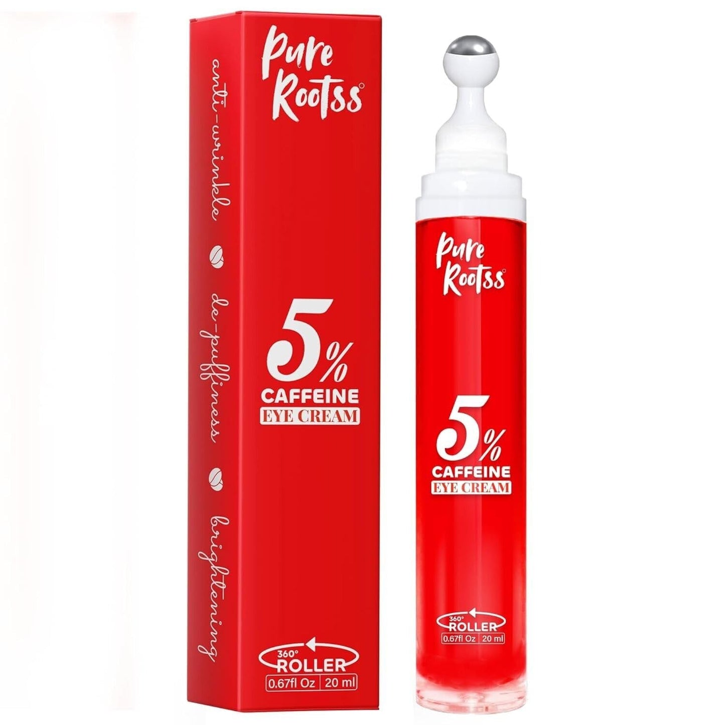 5% Caffeine Eye Cream Anti Aging with 360 Rollerball, Reduce Wrinkles and Dark Circles, Under Eye Cream For Women and Men