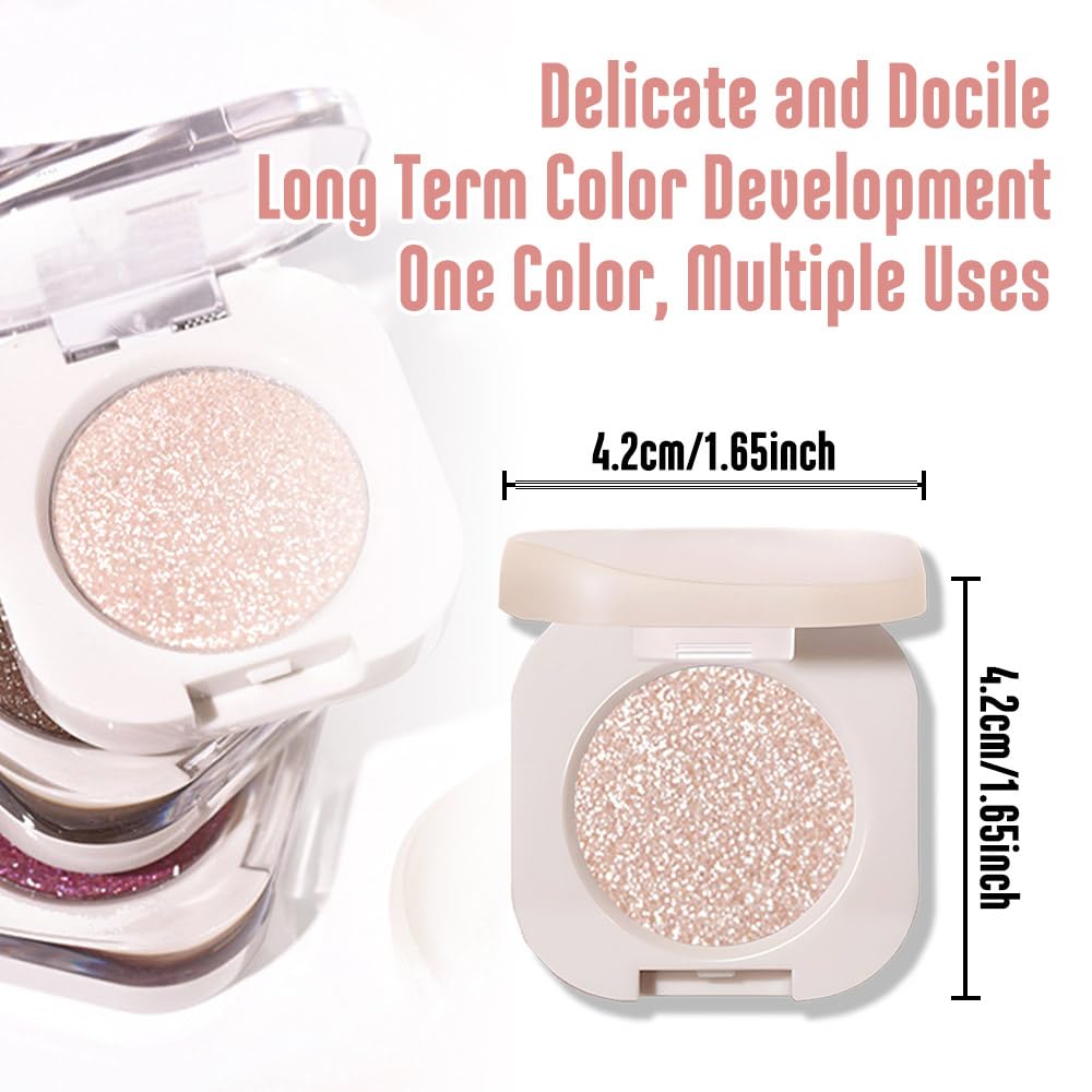2Pcs Glitter Shimmer Sparkle Eyeshadow Palette Makeup For Women, Light Brown & Silver Glitter Shimmer Metallic Holographic Multichrome Cream Iridescent Single Monochrome Eye Shadow Makeup