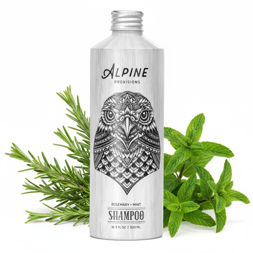 Alpine Provisions Rosemary & Mint Shampoo - Naturally Repair, Cleanse, and Hydrate with Essential Oils, Jojoba, Aloe Vera - Vegan, Sulfate & Plastic Free - Plant-Based Hair Care 16.9 FL Oz
