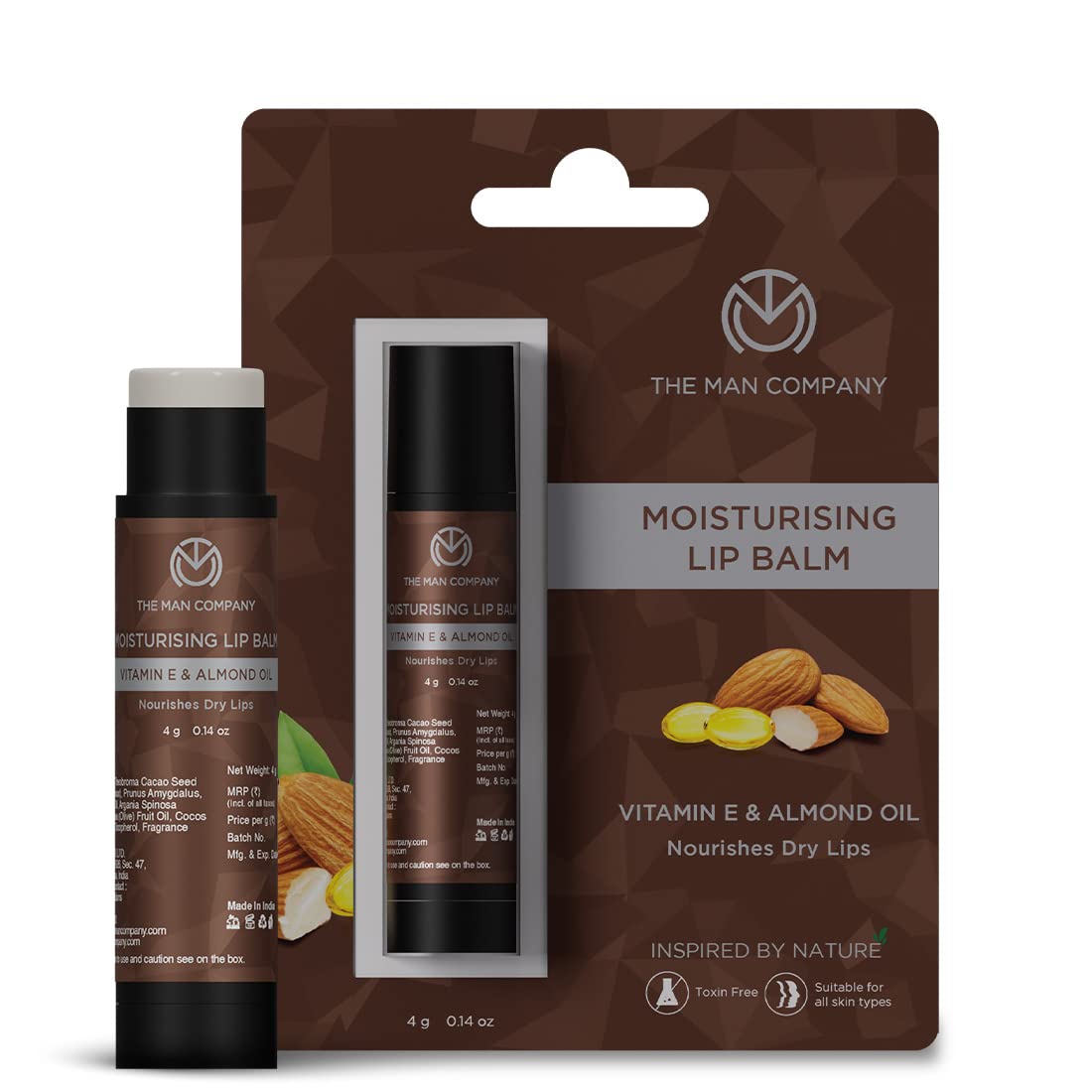 The Man Company Nourishing Lip Balm with Vitamin E, Almond & Olive Oil | Soft, Supple, Moisturizes | Free from Dry/Chapped Lips - 4gm