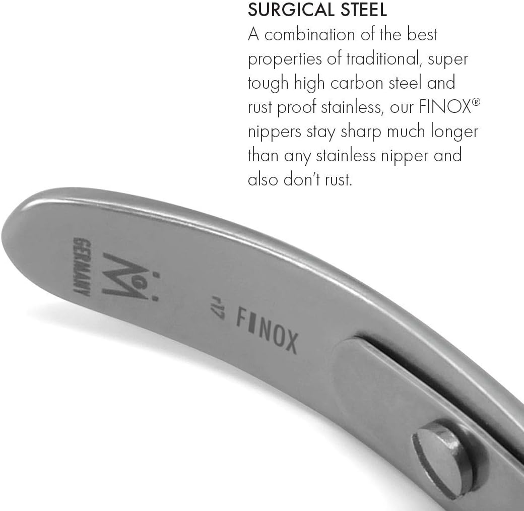 GERMANIKURE Tapered Professional Cuticle Trimmer - 1/4 Quarterl Jaw Nipper - Ethically Made in Germany - FINOX Stainless Steel Sharp Cuticle Remover in Leather Case – Manicure Tool, r153, 3mm