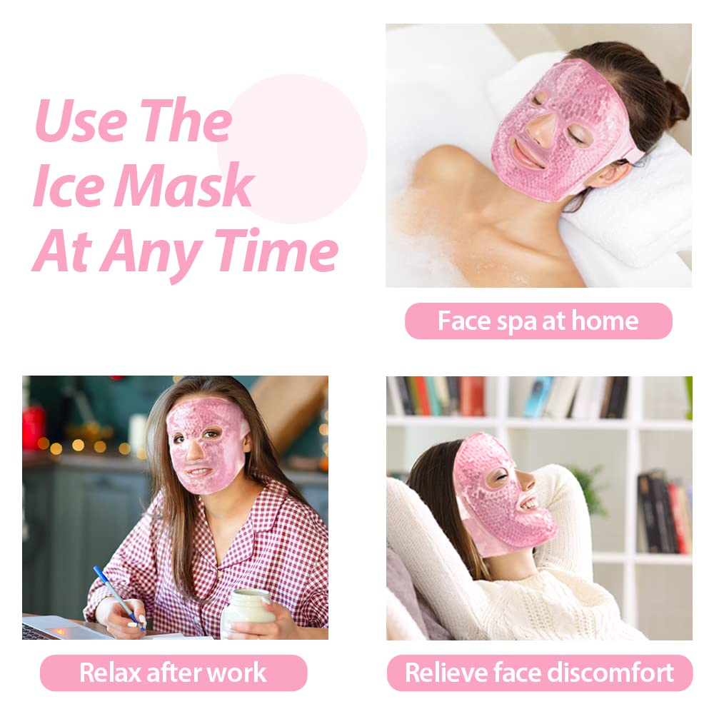 NEWGO Gel Face Mask Cold Pack Cooling Gel Face Mask, Hot Cold Therapy Cold Face Mask for Puffy Eyes, Migraines Relief, Skin Care, Puffiness, Acne - Pink