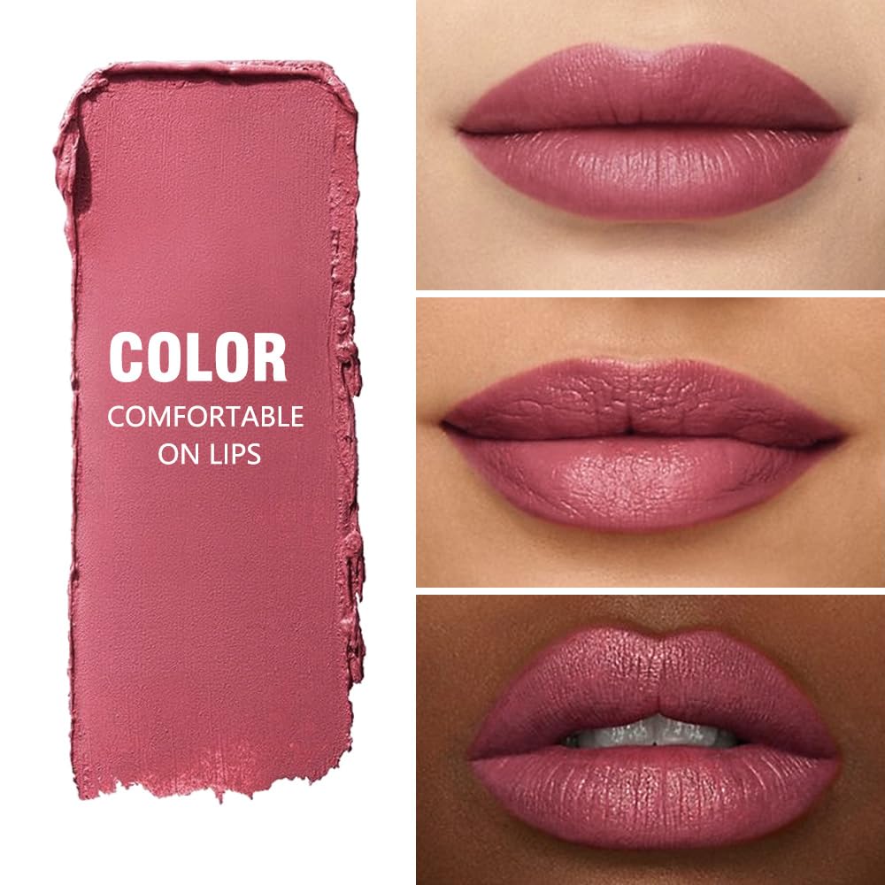 Matte Lipstick Crayon Set for Women, Mauve 24 Hour Lipstick Lip Liner Pencil, Neutral Lip Stick Lipliner Long Lasting Waterproof Smudge Proof, Vegan & Cruelty-Free, 05