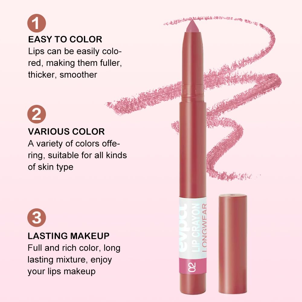 BINGBRUSH Matte Lip Crayons Matte Longwear Lipstick Pack Set,Moisture Smooth Lipliner With Built-in Sharpener Ultimate Lip Crayon for Makeup- Waterproof Velvet Lipgloss Lip Stain (02#Mauve Nude Pink)