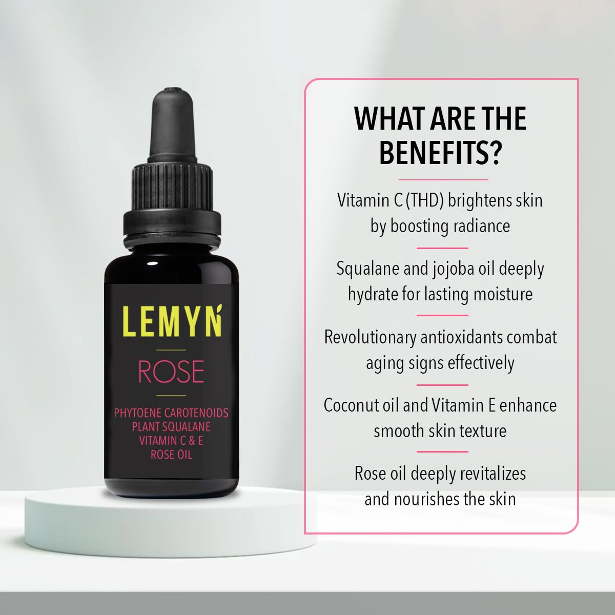 Squalane + Vitamin C Rose Oil Serum | Luxury Hydrating & Brightening Face Oil | With THD Vitamin C, Rosa Damascena & Carotenoids | Freshly Made in USA | 15ml