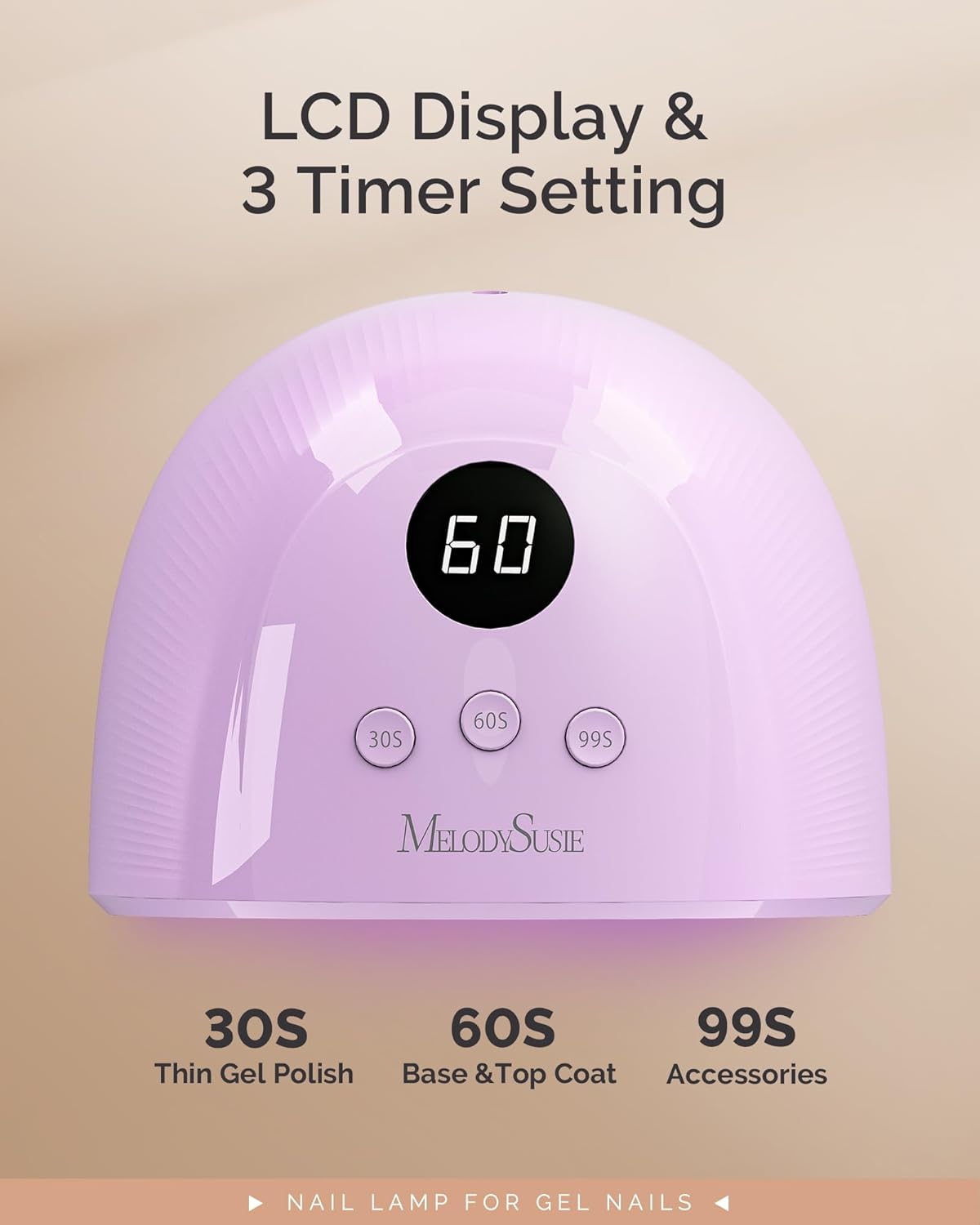 MelodySusie UV Nail Lamp, Plus30F UV Light for Gel Nails LED Nail Dryer with 3 Timer, Smart Sensor, LCD Display Fast Curing Gel Nail Polish Nail Art Tools Manicure Accessories-Purple