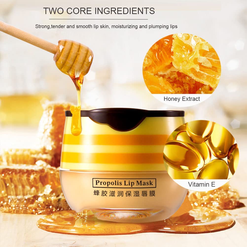 Bee Balm Lip Balm Honey Pot, 2 PCS Strawberry & Honey Lip Masks Hydrating Prevention Dry and Cracked Lip Scrubs Exfoliator
