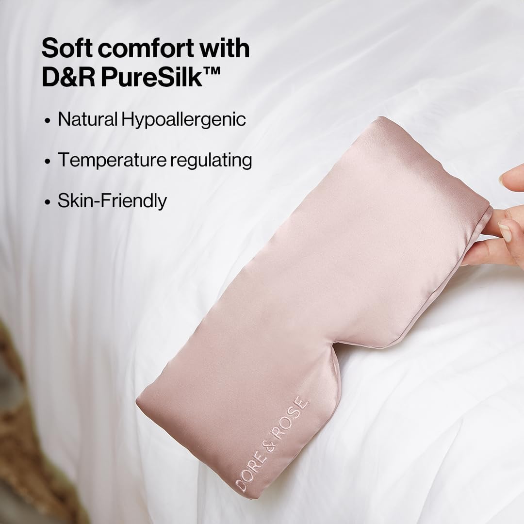 Dore & Rose Deep Sleep Mask Light Blocking, 23 Momme Mulberry Silk Eye Mask, Ultra Soft, Adjustable - Travel Sleeping Mask for Men & Women - Lotus