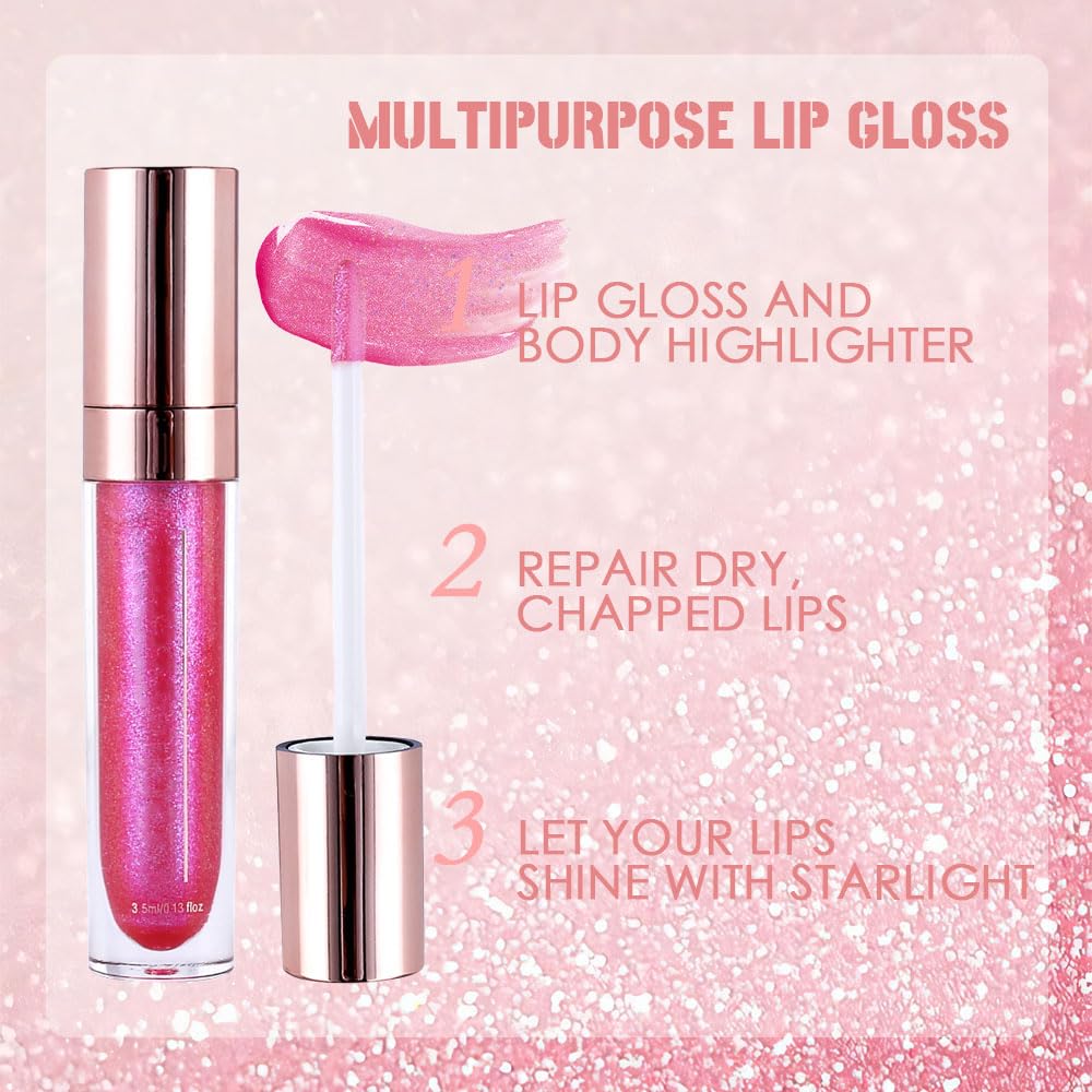 evpct 2Pcs Blush Red Pink Pearlescent Chameleon Shimmer Glitter Lipstick Lip Gloss, Long Lasting Waterproof Glitter Metallic Sparkly Glossy Lip Gloss Tint Stain Liquid Lipsticks Makeup Set for Women