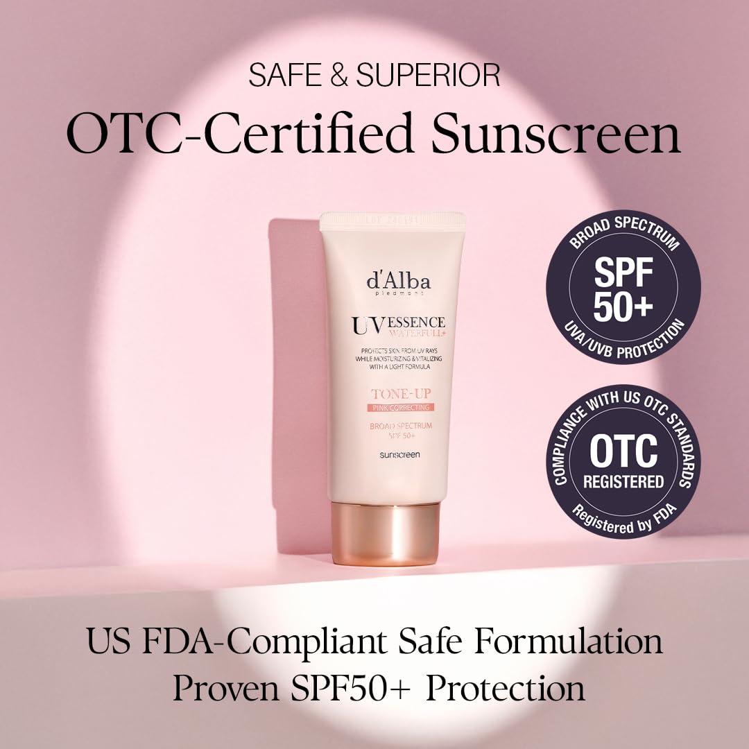 d'alba Piedmont Waterfull Tone-Up Sunscreen Serum BROAD SPECTRUM SPF 50 + Korean Sunscreen for Face, All Skin Tones, Sweat Proof Formula (1.69 fl.oz.)