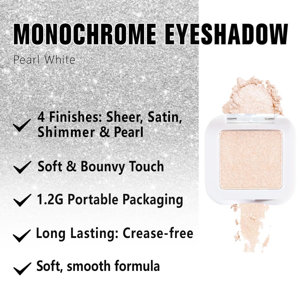 evpct Glitter Shimmer Sparkle Eyeshadow Palette Makeup for Green Blue Eyes, Pearl White silver Glitter Shimmer Metallic Holographic Multichrome Cream Single Monochrome Iridescent Eye Shadow Makeup