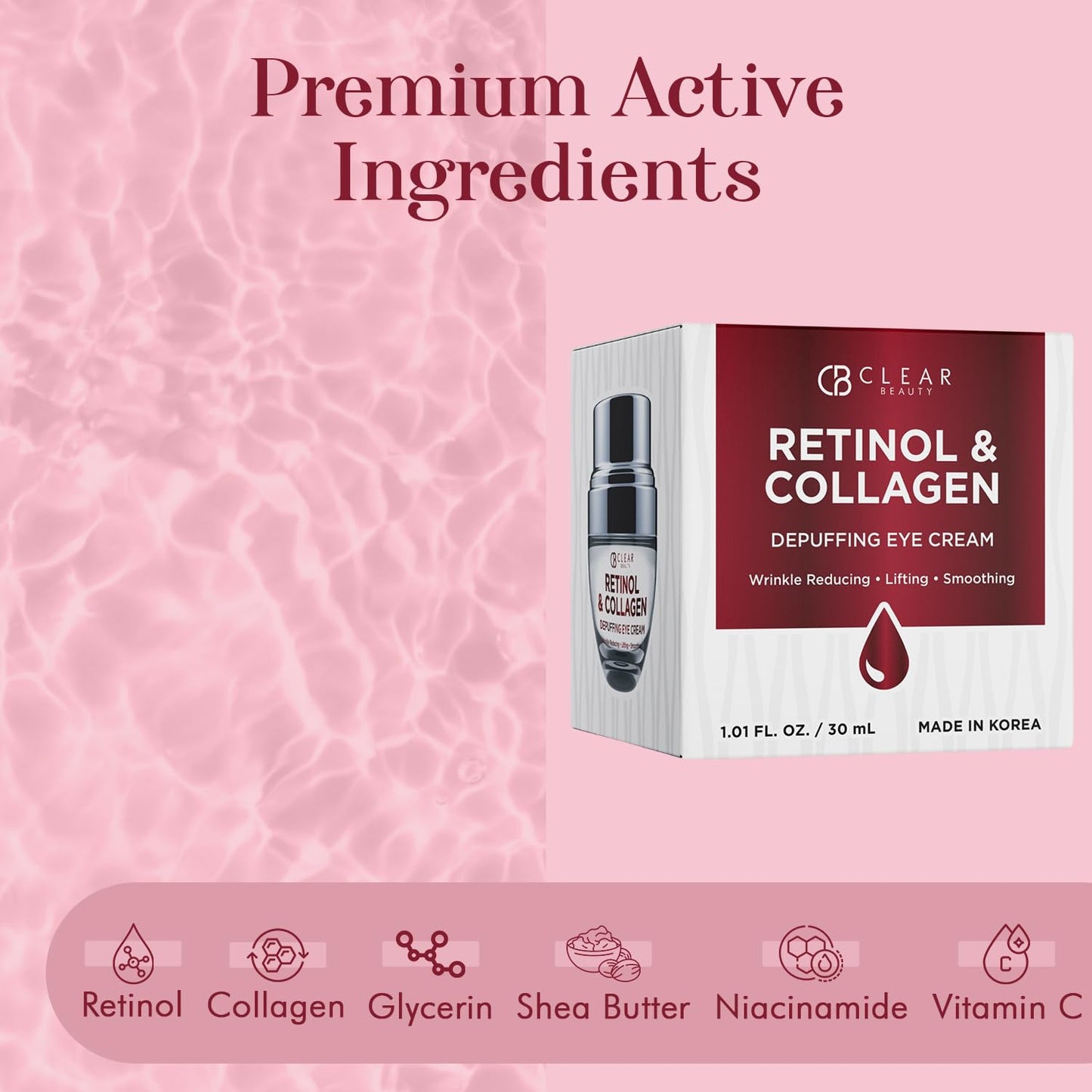 Retinol & Collagen Eye Cream - For Dark Circles and Puffiness, Moisturizing & Anti-Aging Under Eye Cream - Cruelty Free Korean Skin Care For All Skin Types - 1.01 OZ