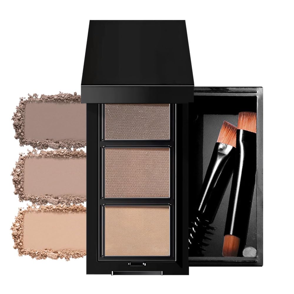 Light Medium Brown Eye Brow Powder for Women, Taupe Eyebrow Powder Kit with Brush, Long-Lasting 3 Colors Brow Palette, Filler for Full, Defined Natural Brows Shaping