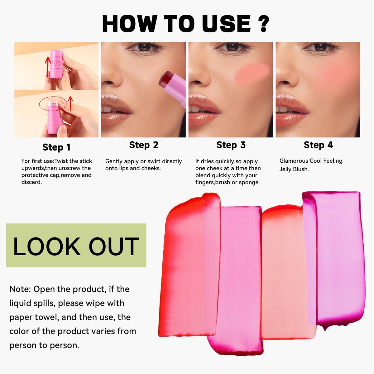 Milk Jelly Blush Stick, Lip and Cheek Makeup Cooling Water Jelly Tint,Vegan & Cruelty Free. (Coral)