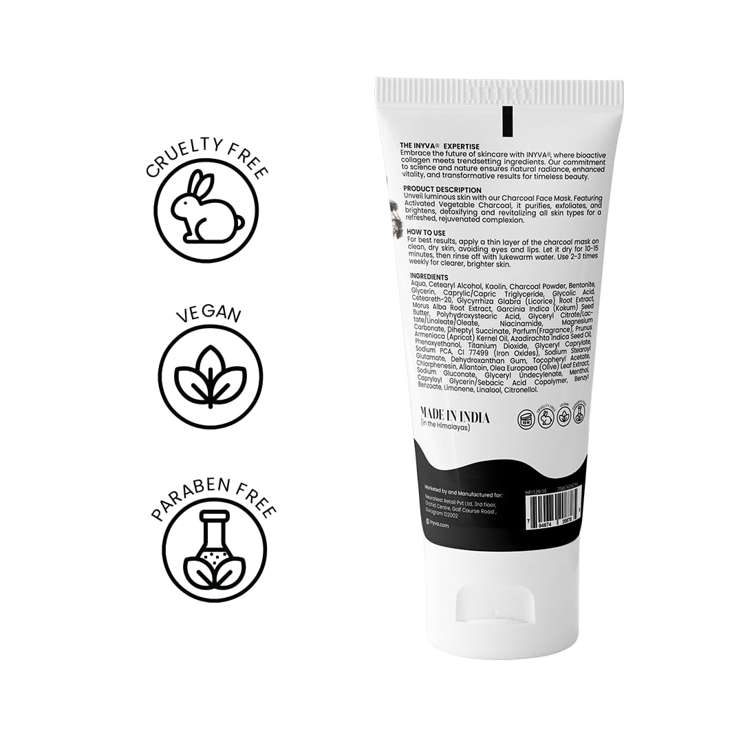 DetoxGlow Charcoal Clay Face Mask – With Kaolin, Activated Charcoal, Glycolic Acid & Niacinamide | Deep Pore Cleansing, Oil Control & Purifying Clay Mask for Men & Women - 3.38 Oz