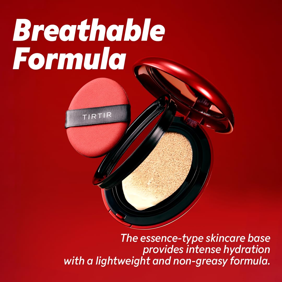 TIRTIR Mask Fit Red Cushion Foundation | Full coverage, Weightless, Skin fit, Satin Glow Finish, Korean Makeup BB Foundation, beauty, Tattoo cover up, Buildable (#34N Pecan, 0.63 Fl Oz)