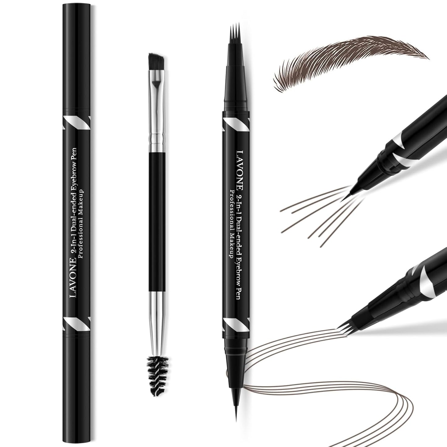 LAVONE Eyebrow Pen,2-IN-1 Dual-ended Waterproof Eyebrow Pencil,with 4 Tip Microblading Eyebrow Pen and Ultra-Precise Brow Pencil,Dual-ended Eyebrow Brush,Eyebrows for Natural Looking-Medium Brown