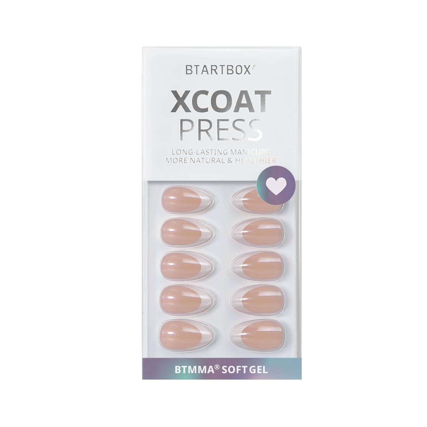 French Tip Press On Nails - BTArtbox White Almond Medium Reusable Stick On Nails in 15 Sizes - 30 Soft Gel Fake Nail Kit for Women Gift, Classic