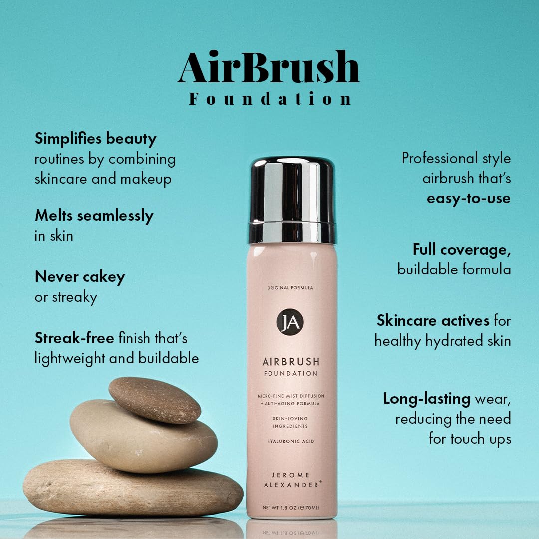 MagicMinerals AirBrush Foundation by Jerome Alexander – 2pc Set with Airbrush Foundation and Kabuki Brush - Spray Makeup with Anti-aging Ingredients for Smooth Radiant Skin - Cognac
