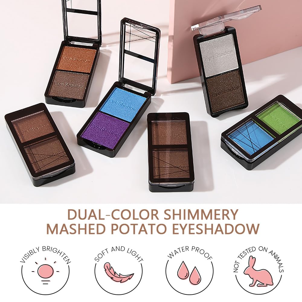 2 colors eye shadow makeup palette, Blue & Purple Eyeshadows Halloween Birthday Party Wear, high pigment eye, matte & shimmer metal eye shadow powder, Blendable, Ultra-Pigmented, Easy to Apply(02)