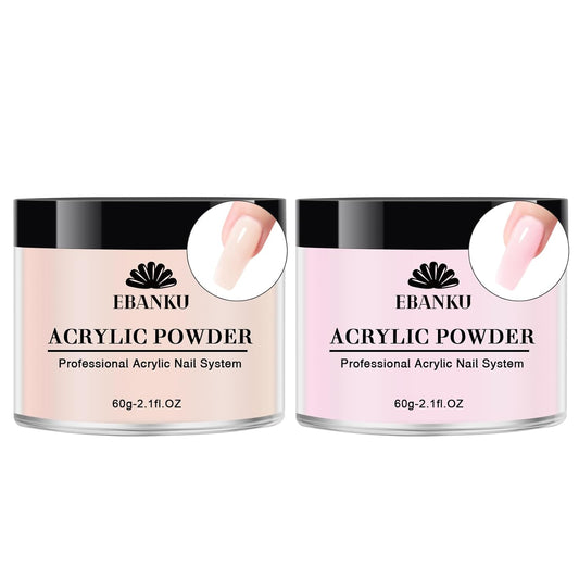 EBANKU Nude Pink Acrylic Powder for Nails, Long Lasting 3D Fingernail Carving & Nail Extensions, Professional Colors Acrylic Powder for Manicure, No Nail Lamp Needed, 60g/2.1oz*2Pcs