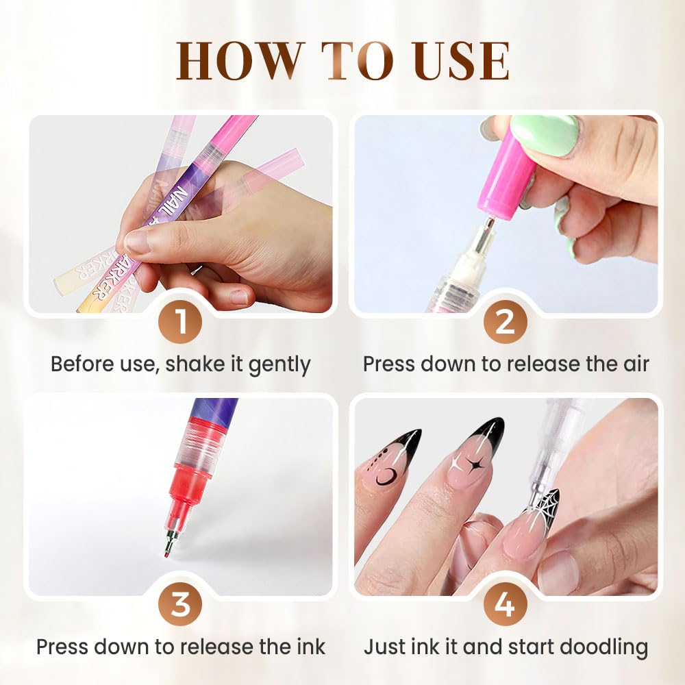 12 Colors Nail Art Pens Set, 2025 New Nail Art Markers Polish Pen for 3D Nail Art, Nail Art Tools for Dotting Drawing Painting Point Liner DIY (3 sets)