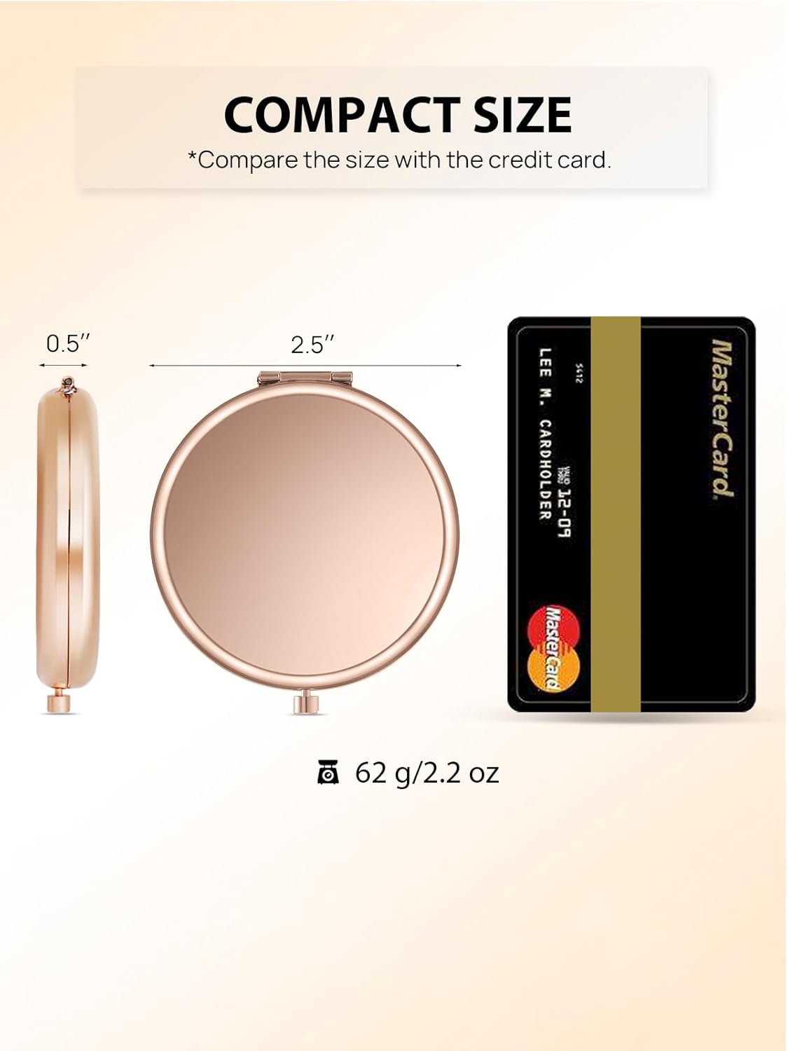 Compact Mirror for Purse, Double-Sided 1X/2X Magnifying Metal Pocket Makeup Mirrors(Round, Rose Gold)