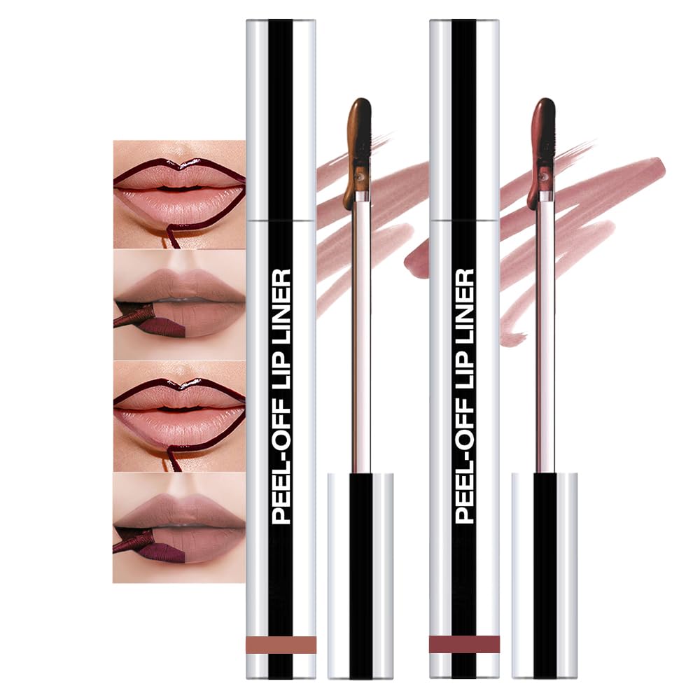 2 Pcs Matte Liquid Lip Stain Peel Off Lip Liner, Long Lasting Lip Tattoo, Waterproof & Transfer-Proof Lip Liner Peel Off Lip Gloss for All Skin Types. 0.12 fl oz #02+#03