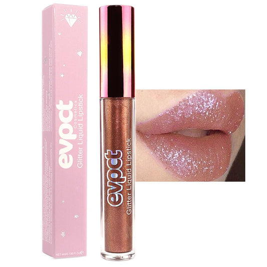 evpct 1Pcs Nude Gold Glitter Metallic Shimmer Diamond Lipstick Lip Gloss Stain Set for Women Long Lasting Waterproof, Nude Brown Sparkle Glitter Matte long Wear Liquid Lipstick Lip Makeup Kit, 14#