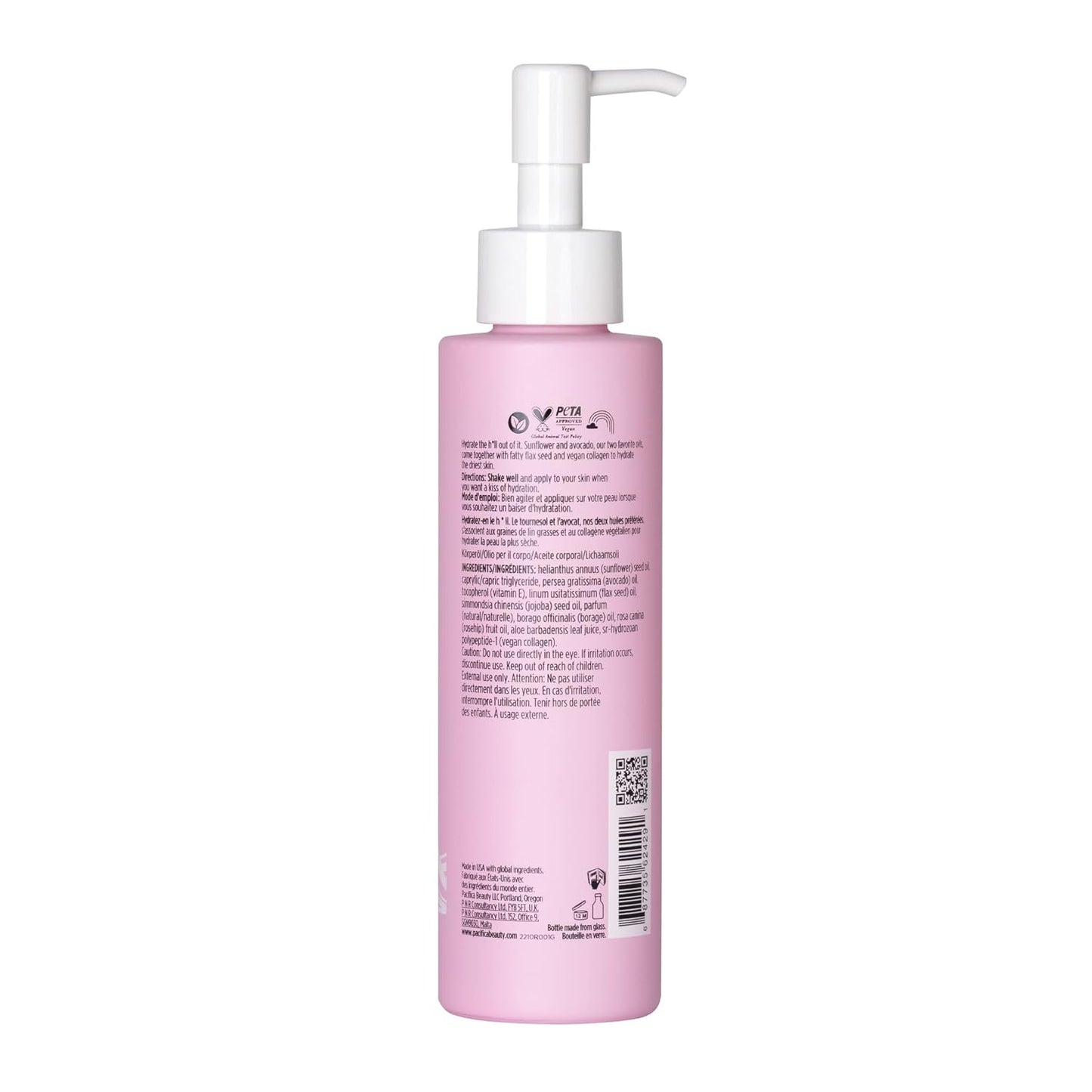 Pacifica Vegan Collagen Body Oil - Moisturizing, Hydrating Massage for Dry Skin, Soft & Radiant Glow, Jasmine Scent, 4 fl oz