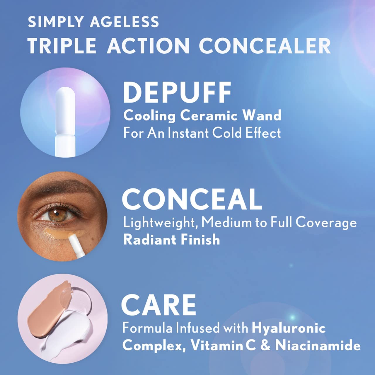 COVERGIRL Simply Ageless Triple Action Concealer, Ivory, Pack of 1