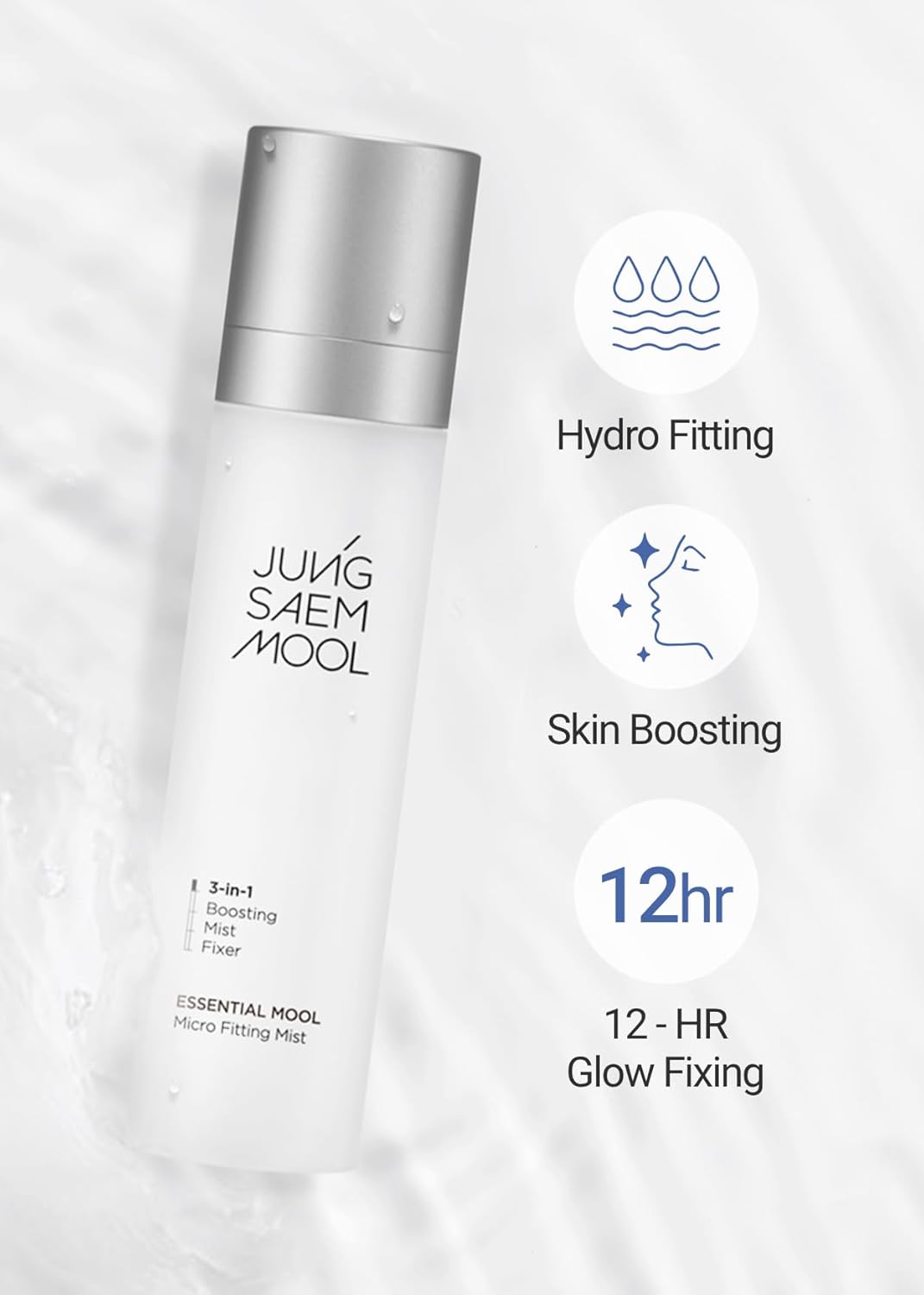 JUNG SAEM MOOL Essential Mool Micro Fitting Face Mist 1.86 Fl Oz, Ultra-Fine Hydrating Makeup Setting Spray with Thermal Spring Water, Long-Lasting Fixing Power Dewy Glow Primer, Korean Face Mist