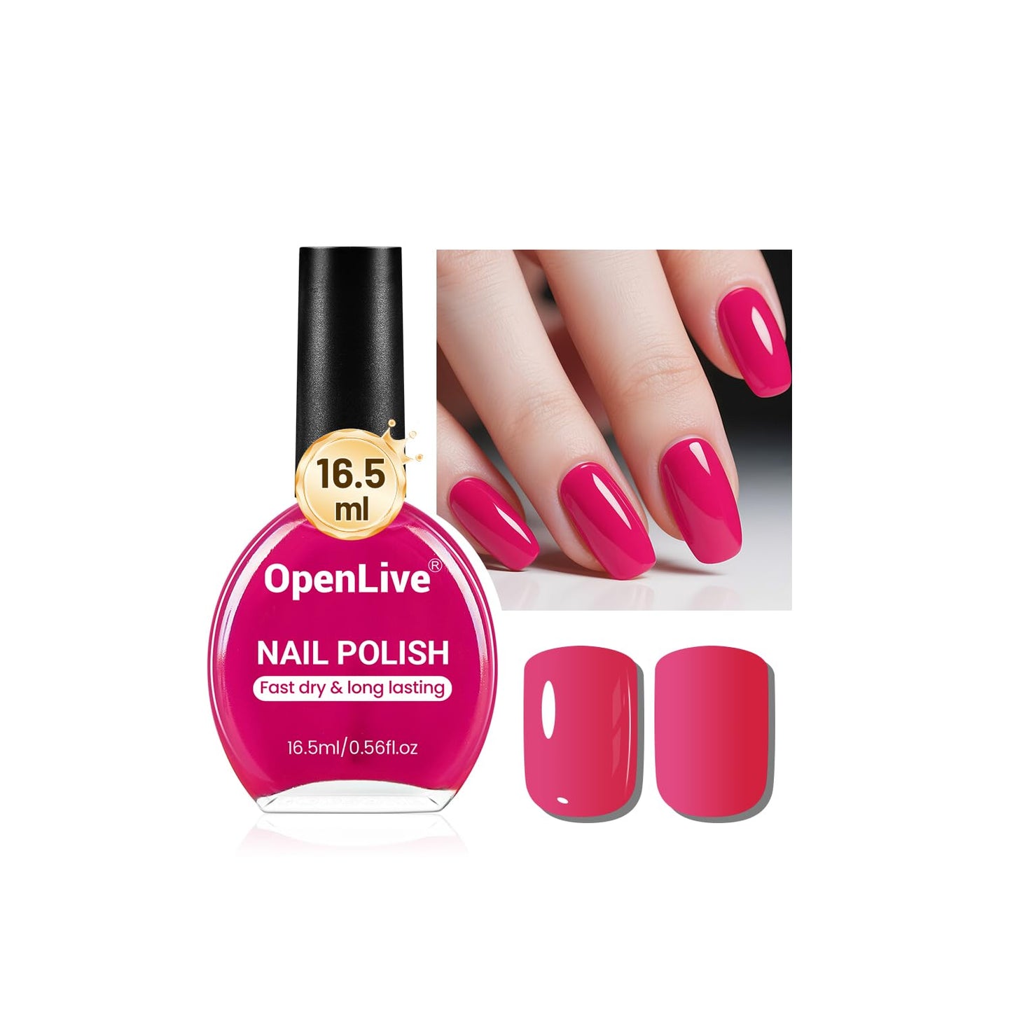 16.5ml Rose Red Nail Polish Large Volume Quick Dry Nail Polish, Long Lasting Shine, Fingernail Toenail Nail Art DIY Home Travel Nail Art Gift