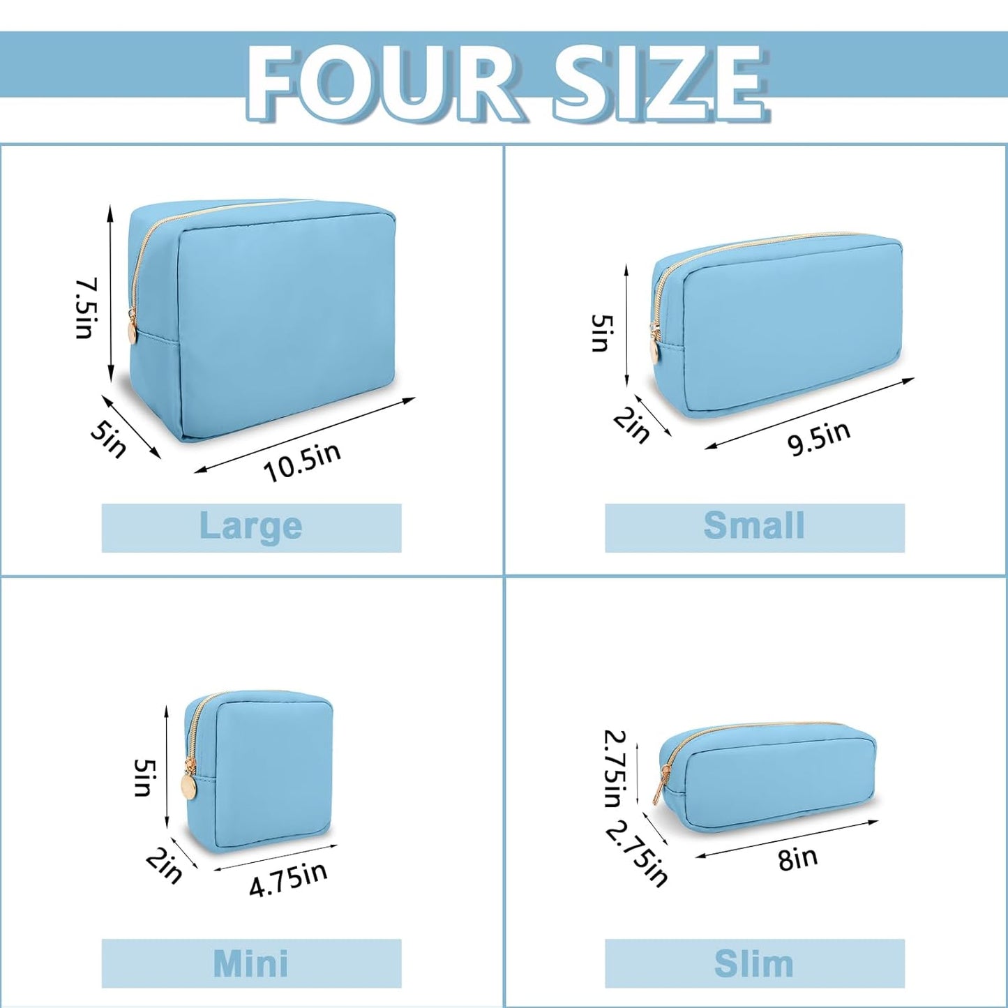 Small Pencil Case Makeup Bag for Purse, Cute Pencil Pouch Preppy Nylon Makeup Brush Bag with Zipper , Girls Portable Stationery Storage Case Small Pen Bag for Office School College(Slim-Periwinkle)