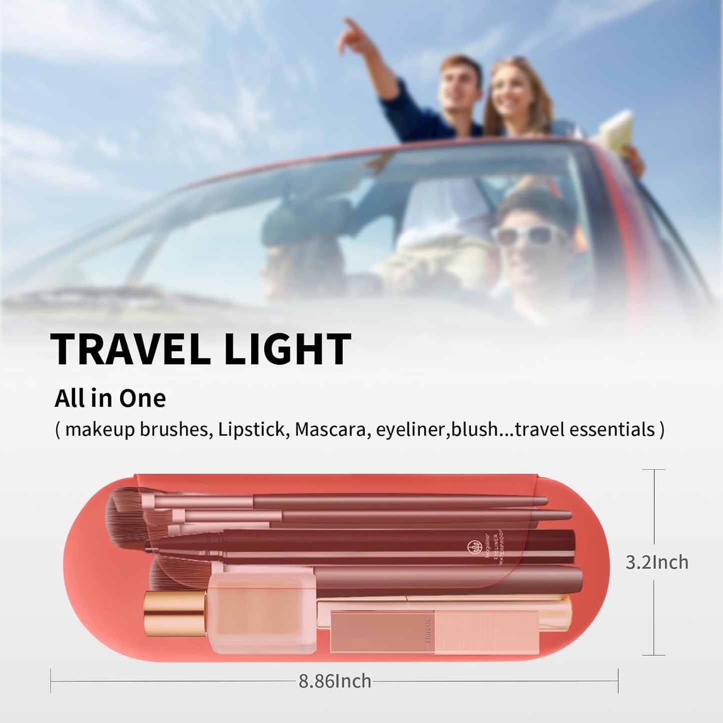 Silicone Makeup Brush Holder Travel Cosmetic Bag：Soft Portable Cosmetic Face Brushes Holder with Upgrade Anti-Fall Out Magnetic Closure, Large Travel Makeup Brush Case - Guava