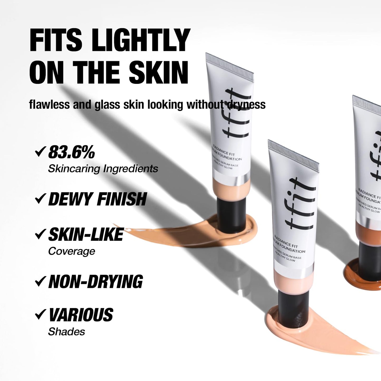 TFIT Radiance Fit Serum Foundation - Flawless Coverage, Dewy finish, Long-lasting, Lightweight, Korean Makeup,1.05 Oz. (C02 Peach, 1.05 Oz.)