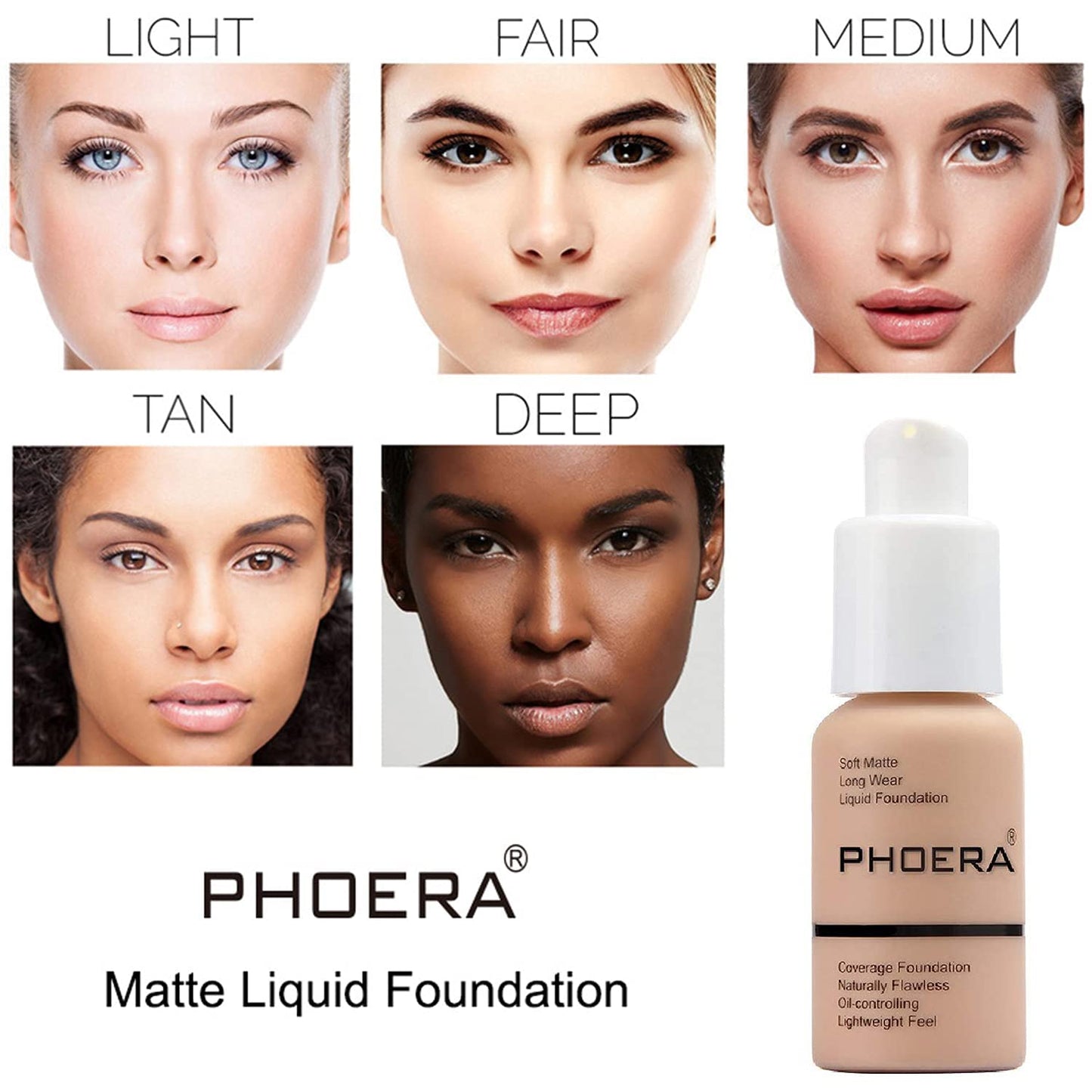 PHOERA Foundation, PHOERA Matte Liquid Foundation,PHOERA Makeup for Women, PHOERA Foundation Full Coverage Concealer, 30ml 24HR Matte Oil Control Concealer (103- Warm peach*2)