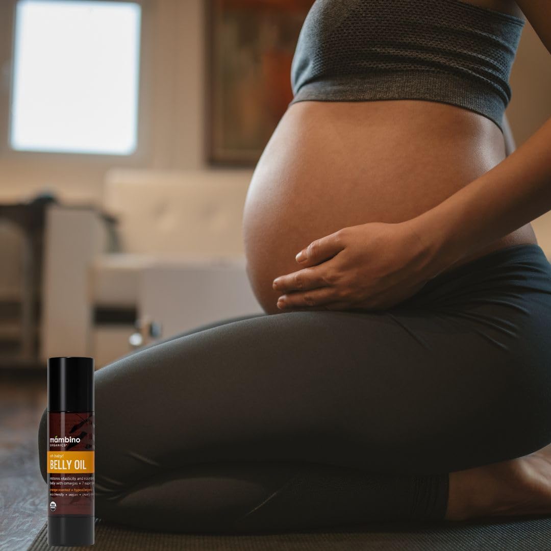 Mambino Organics Oh Baby! Belly Oil – Organic Elasticity Oil with Egyptian Calendula, Vietnamese Tamanu & Dutch Shea – Pregnancy Oil for Stretch Marks – Vegan Cruelty-Free Maternity Care, 2 fl oz