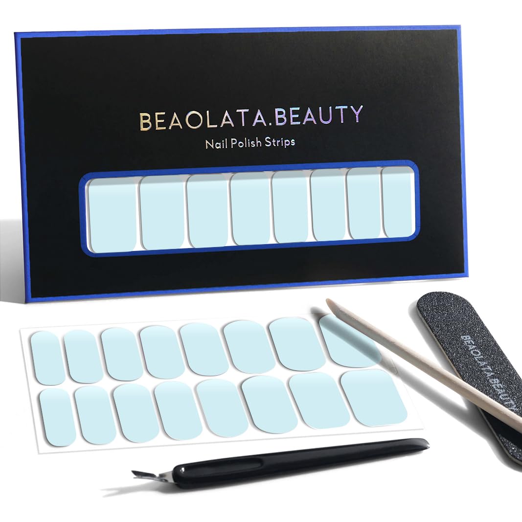 Nail Polish Strips, 32PCS Salon Quality Wraps, Long Lasting Gel Nail Stickers for Women Easy Apply& Remove (Moonlight Marine Blue)