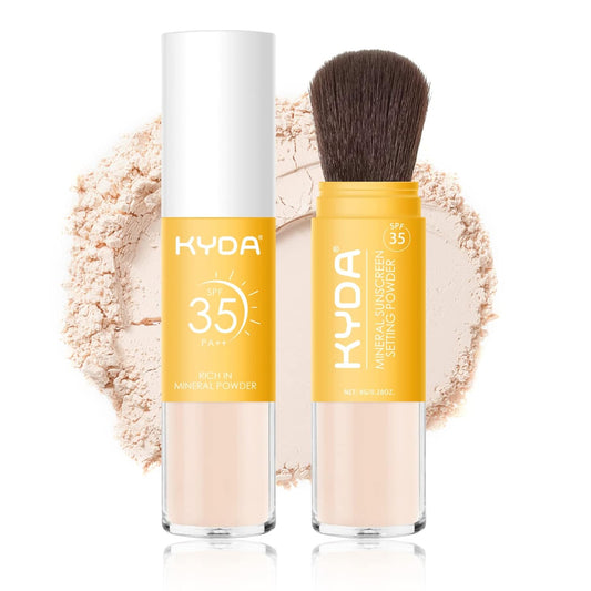 KYDA Mineral Sunscreen Setting Powder, SPF 35, Translucent, Mineral Brush Powder, Oil Control Natural Matte Finish, Lasting Lightweight Breathable, All Skin, by Ownest Beauty