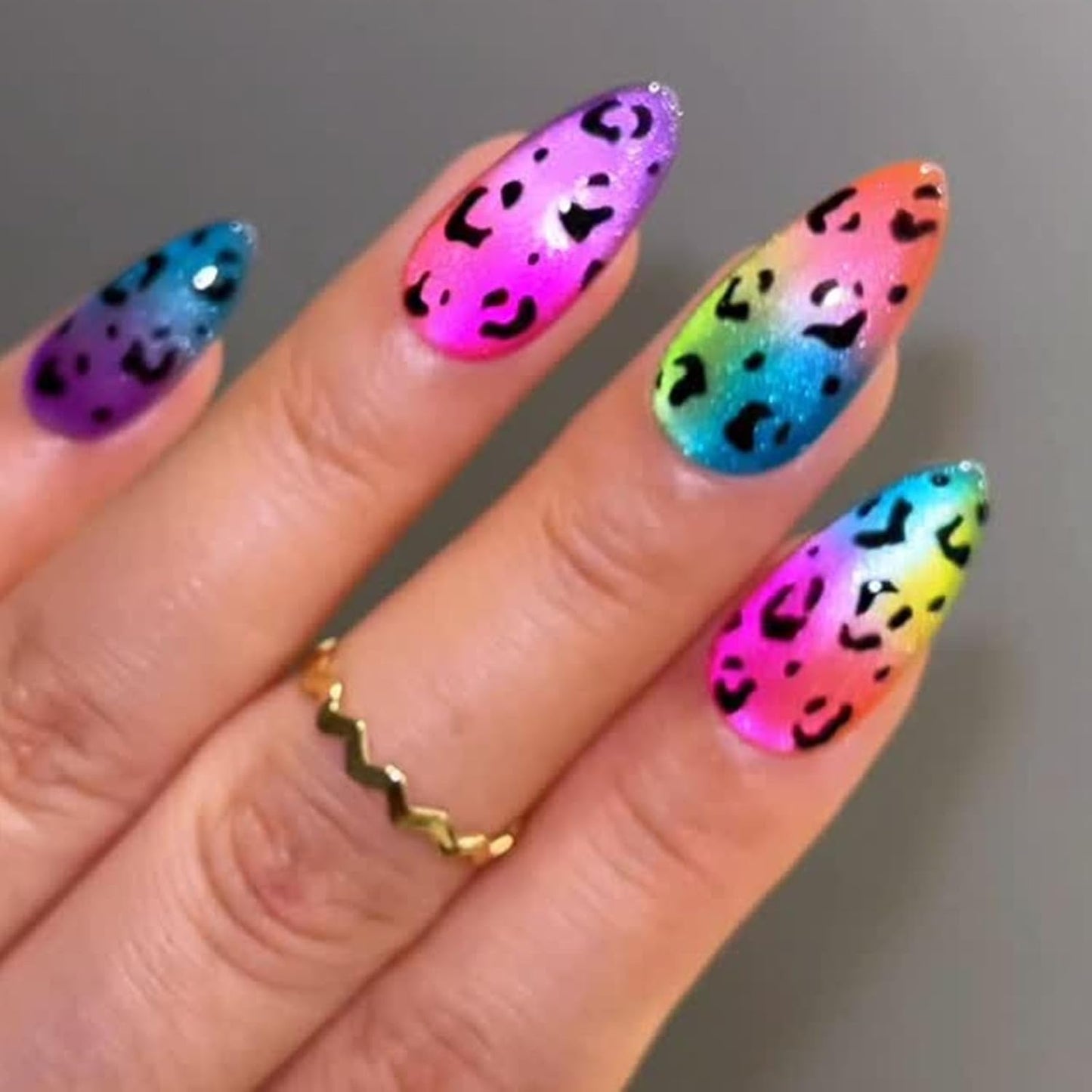 Semi Cured Gel Nail Strips with Gradient Leopard Gel nail stickers Colorful Glitter Nail strips Salon Quality & Easy to Use 20 Pcs for Women