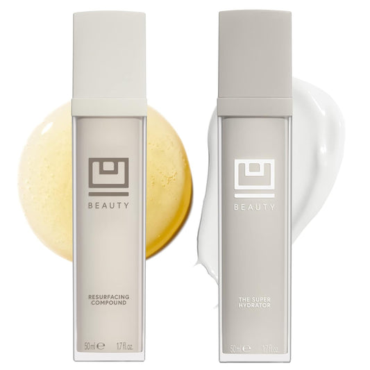 U Beauty Resurfacing Compound + Super Hydrator Set, Vitamin C Serum with Retinol, Vit E, Aha Exfoliant, Hyaluronic Acid for Daily Anti-Aging