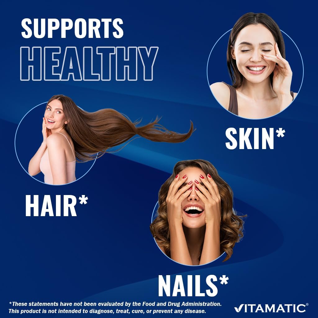 Vitamatic Biotin 10,000 mcg (10 mg) for Stronger Hair, Skin & Nails - 365 Vegan Tablets- Also Called Vitamin B7