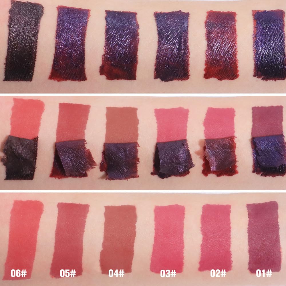 evpct 3Pcs Maroon Mauve Red Nude Brown Peel Off Lip Stain Tints, Matte Liquid Lipstick Lip Stain Long Lasting Waterproof for Women, Longwear Lipstick Peel Off Highly Pigmented Smudge-proof Easy Apply