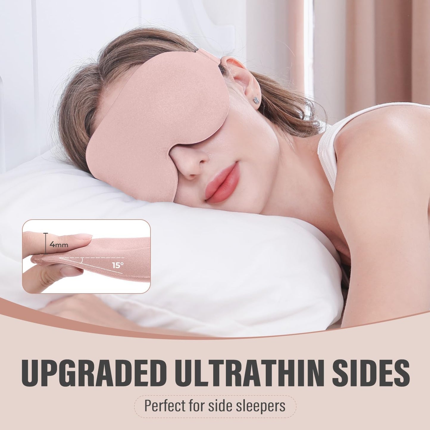 YIVIEW Sleep Mask for Side Sleeper, Complete Light Blocking 3D Pink Sleeping Eye Mask, Soft Breathable Eye Cover for Women Men, Relaxing Zero Pressure Night Blindfold