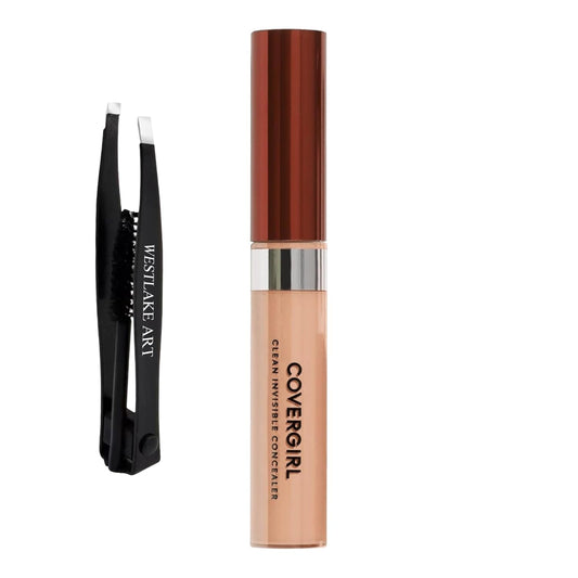 Invisible Lightweight Concealer, 0.32 Oz, Lightweight, Buildable Coverage For Flawless Complexion, Medium Concealer Bundle With Eyebrow Tweezers, Long-Lasting Wear, [Pack Of 1]