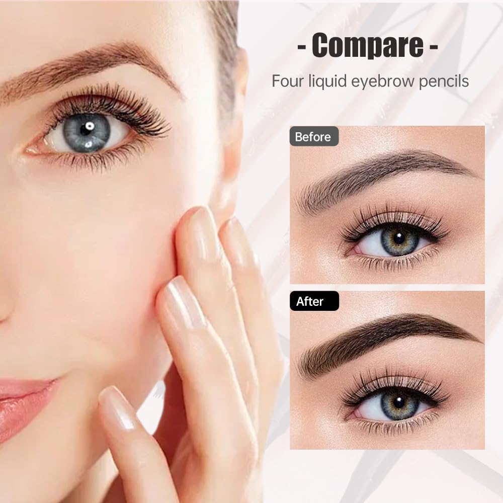 Microblading Eyebrow Pen, 2025 New 3D Waterproof Eyebrow Pencil, Premium Eye Brow Pen with 4 Tip, Long-Lasting Natural Magic Eyebrow Makeup Fine Stroke Contouring Pencil Stay on All Day (Dark Brown)