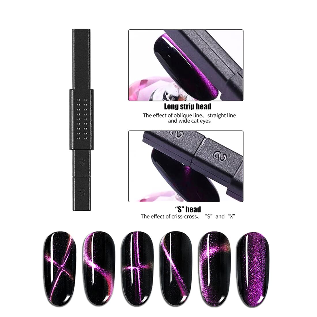 8 Pieces Nail Magnet Tool Set Double-Head Flower Design Nail Magnet Pens Animal Eye Magnetic Plate Multi-Function Magnet Board Magnet Stick 3D Magnetic for Cat Eye Gel Polish Nail Art